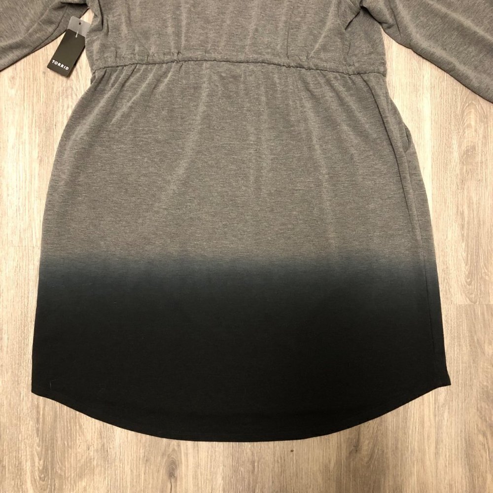 NWT Torrid Size 2 Off-Shoulder Skater Dress French Terry Heather Grey Dip Dye - Picture 10 of 16